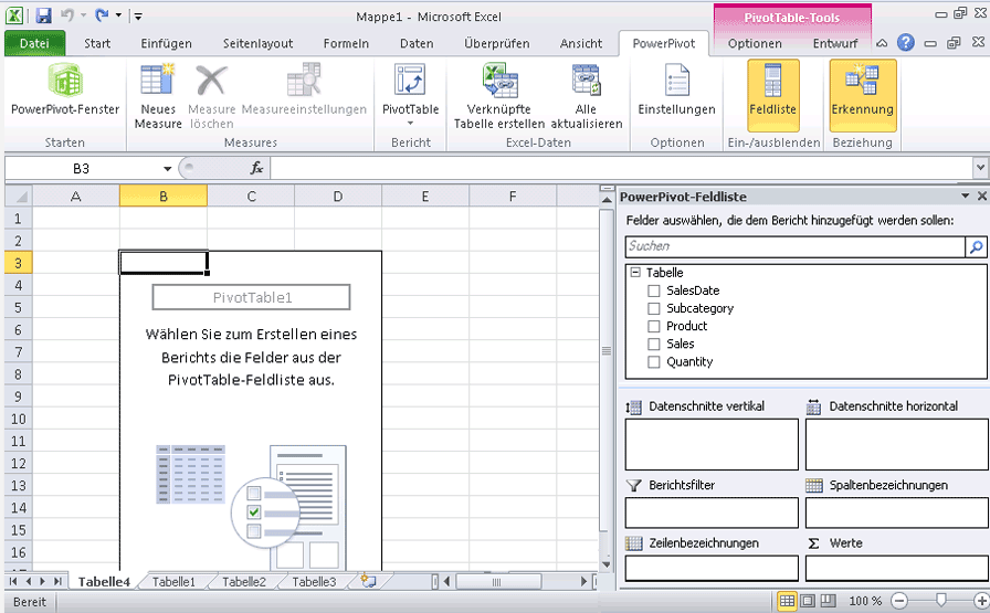 Registerkarte 'PowerPivot' in Excel mit Beschriftung