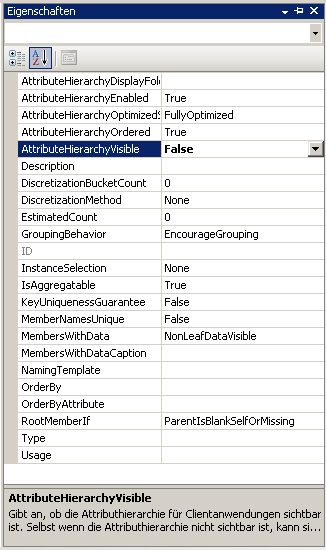 AttributeHierarchyVisible-Eigenschaft ist auf False festgelegt.