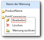 Öffnen des Daten-Warnungs-Designers durch Klicken auf "Bearbeiten"