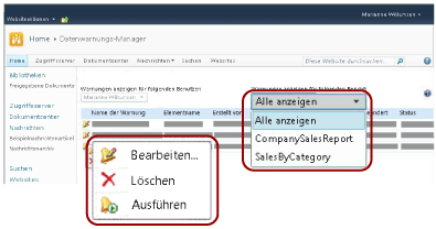 Warnungs-Manager-Funktionen für SharePoint-Benutzer