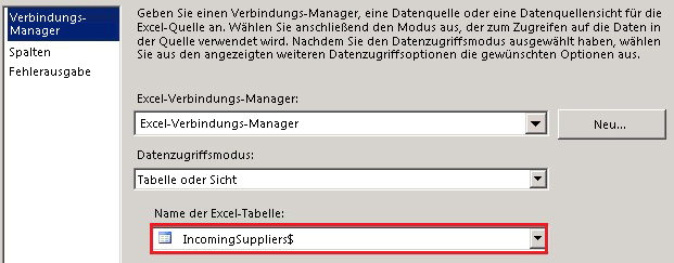 Name der Excel-Tabelle – Lieferanten Eingang ($)