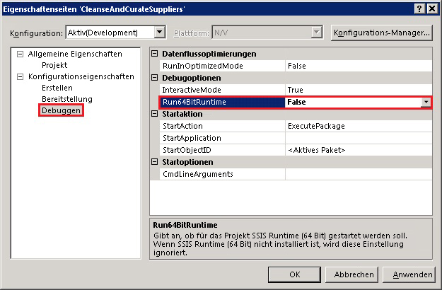 CleanseAndCurateSuppliers (Projekteigenschaften)