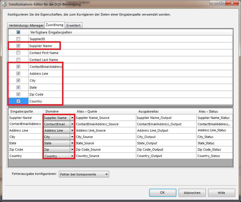 Transformations-Editor für die DQS-Bereinigung – Zuordnungen