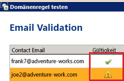 Ergebnisse des Domänenregeltests