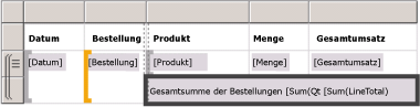 Entwurfsansicht: Einfache Tabelle mit Gesamtergebnis der Bestellungen