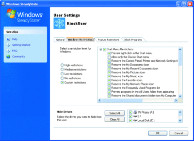 Abbildung 4 Windows-spezifische Benutzereinschränkungen