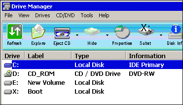Abbildung 1 Anzeigen von Datenträgerinformationen mit dem Drive Manager