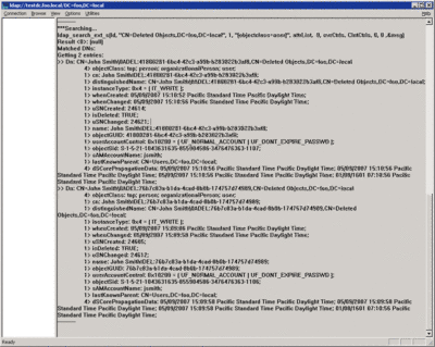 Abbildung&nbsp;7 Suchergebnis aus dem Container „CN=Deleted Objects“