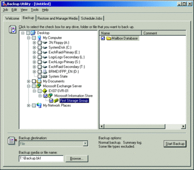 Abbildung 1 Verwenden des NTBackup-Dienstprogramms