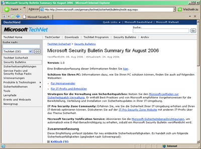 Figure 2 Sicherheitsbulletin für August 2006