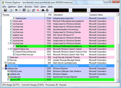 Abbildung 3a Fehlerbehandlung bei Anwendungen unter Windows Vista