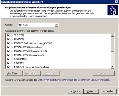 Abbildung 7 Anzeigen und Zulassen von Ports