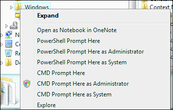 Abbildung 2 Die Optionen „CMD Prompt Here as System“ und „PowerShell Prompt Here as System“