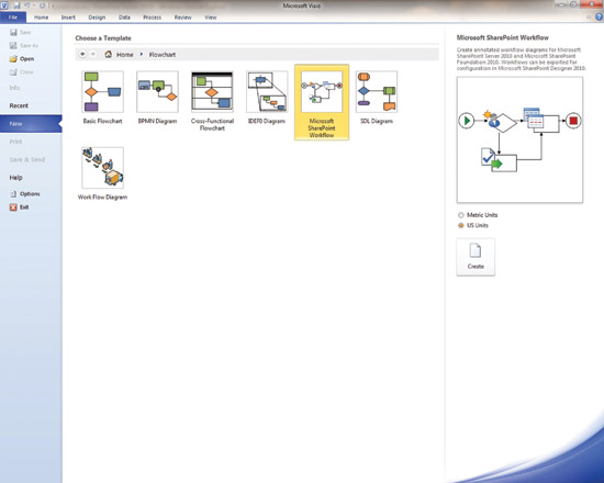 Abbildung 1 Verwendung von Visio 2010 zur Erstellung eines SharePoint-Workflowflussdiagramms