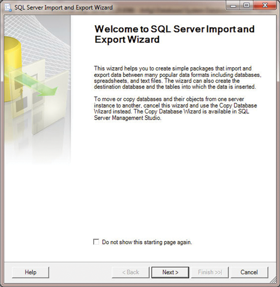Figure 3 Working with the SQL Server Import and Export Wizard