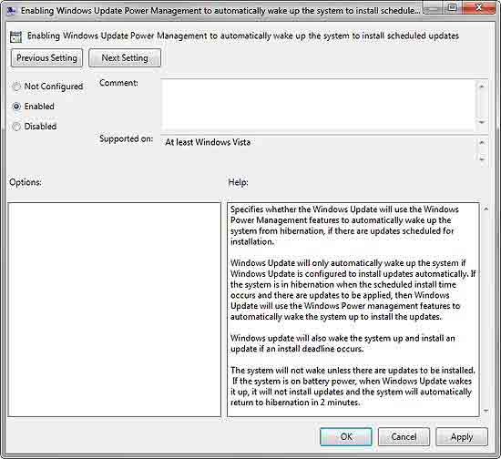Figure 5 WSUS Group Policy for waking computers