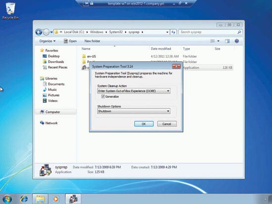 Sysprepping a Windows 7 SP1 template VM.