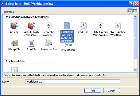 Hinzufügen eines sequenziellen Workflow-Elements mit Codetrennung