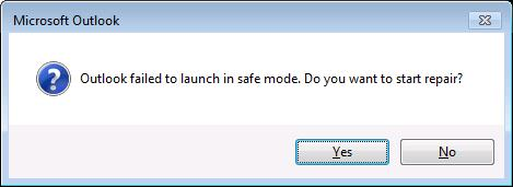 Sie erhalten eine Meldung, die besagt, dass Outlook nicht im abgesicherten Modus gestartet werden konnten.