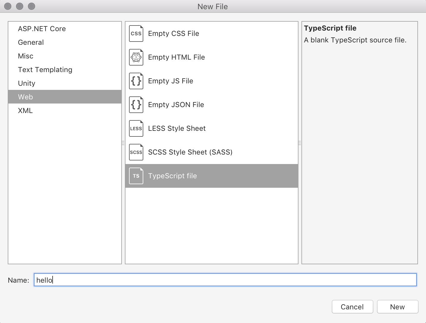 creating a new typescript file from the template