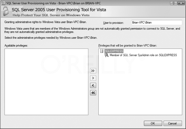 The User Provisioning Tool allows you to grant SQL Server administrative permissions to a Vista user account, which will save you a lot of headaches.