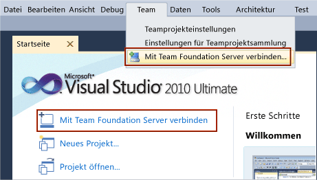 Verbindung mit Team Foundation Server herstellen