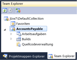 Neue Projekte werden in Team Explorer angezeigt