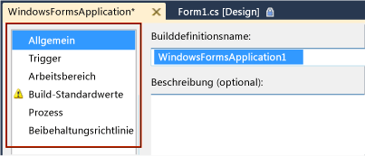 Builddefinitionsseite