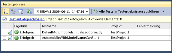 Testergebnisse ohne Fehler