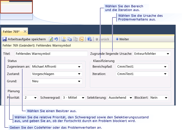 Arbeitsaufgabenformular - CMMI-Fehler