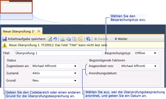 Arbeitsaufgabenformular - Überprüfung