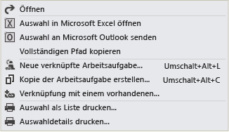 Menü für Arbeitsaufgabenverknüpfung in Team Explorer