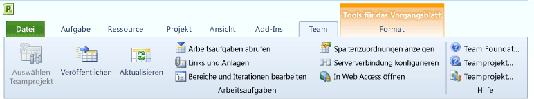 Menüband für das Menü "Team"