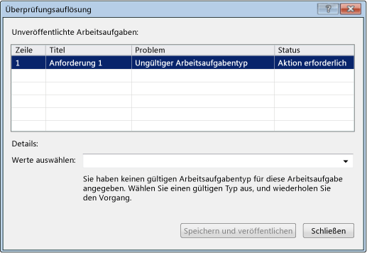 Auswählen eines gültigen Arbeitsaufgabentyps