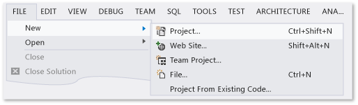 Wählen Sie auf der Menüleiste "Datei", "Neu", "Projekt" aus.