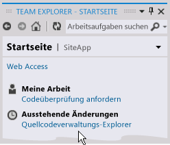 Startseite für Team Explorer