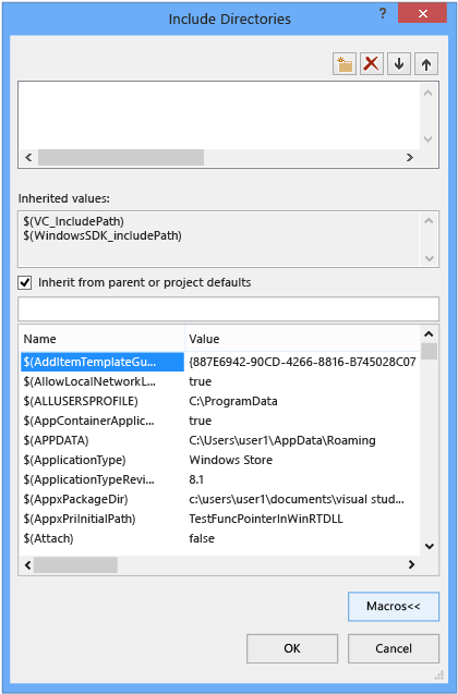 Eigenschaften-Editor, Visual C++