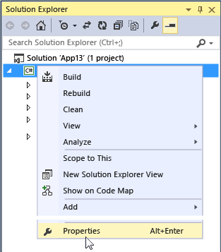 Visual Studio Eigenschaften des Projektmappen-Explorer