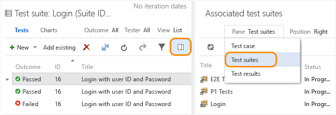 Tests tab; click details pane icon