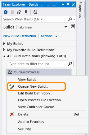 Queuing a build from the builds page