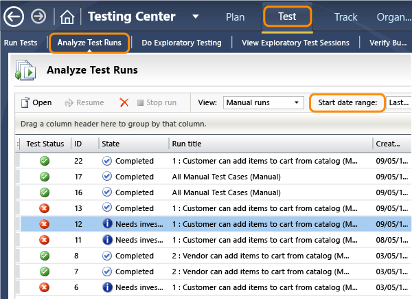 Analyze test runs