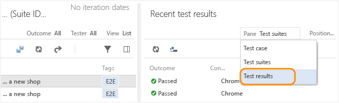 Choose test results from the view
