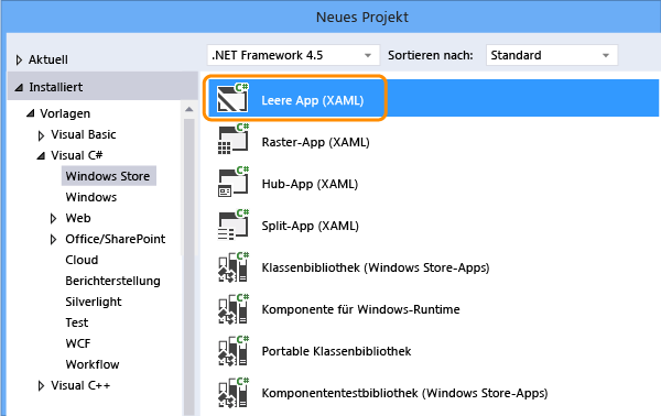 Leere Windows Store-App erstellen (XAML)