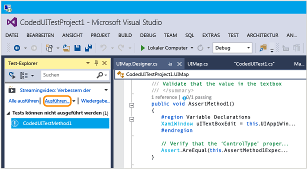 Coded UI-Test vom Test-Explorer ausführen