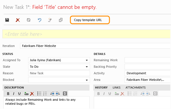 Define fields and choose Copy the URL (TWA)