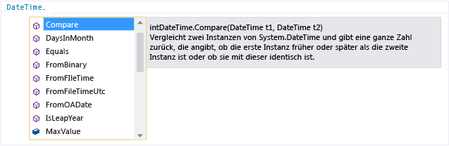 QuickInfo für DateTime.Compare