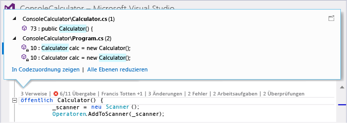 CodeLens-Indikatoren im Code-Editor