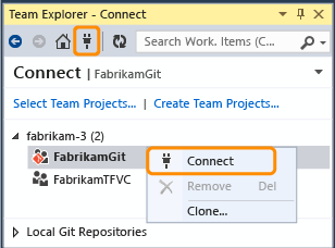 Connect to the Git team project