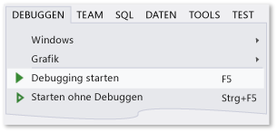 Befehl "Debugging starten" im Menü "Debuggen"