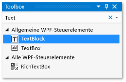 Toolbox mit hervorgehobenem TextBlock-Steuerelement